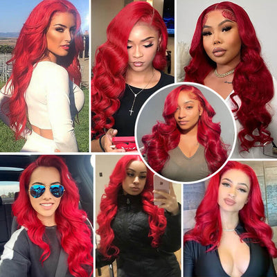Brazilian Straight  Lace Closure Wigs Human Hair Red Wigs