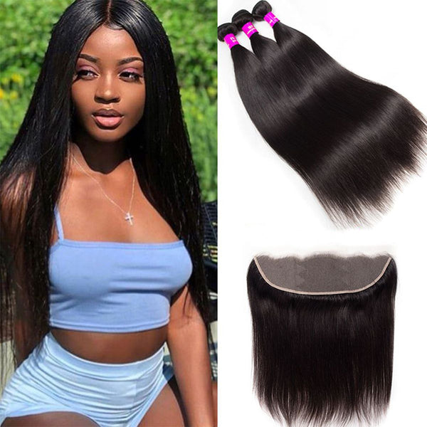 3 Bundles with Lace Frontal 13*4 lace Frontal With Straight Hair