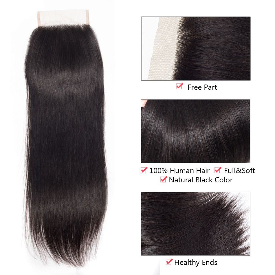 4*4 5*5 6*6 Lace Closure Brazilian Straight Virgin Human Hair