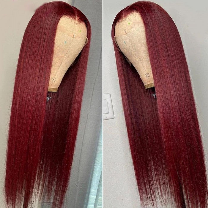 99J Straight Wig 13x4 Burgundy Lace Front Human Hair Wig