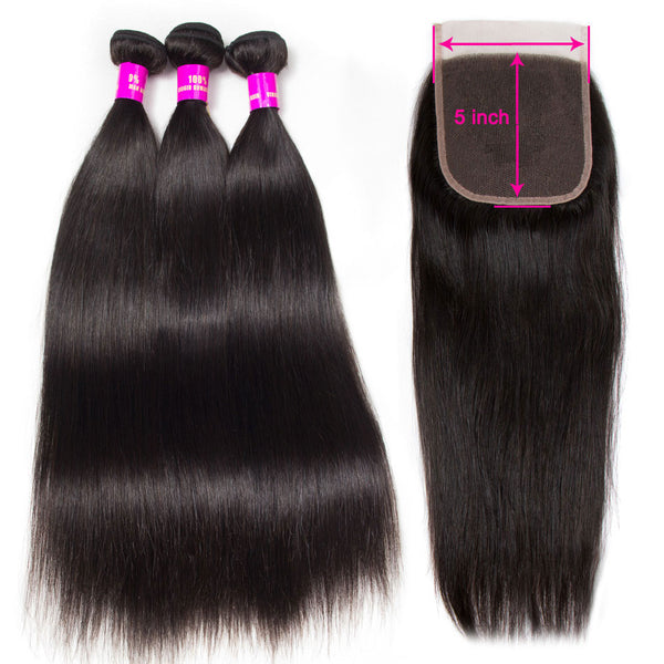 12A 3 Bundles With 5×5 Lace Closure Straight Human Hair