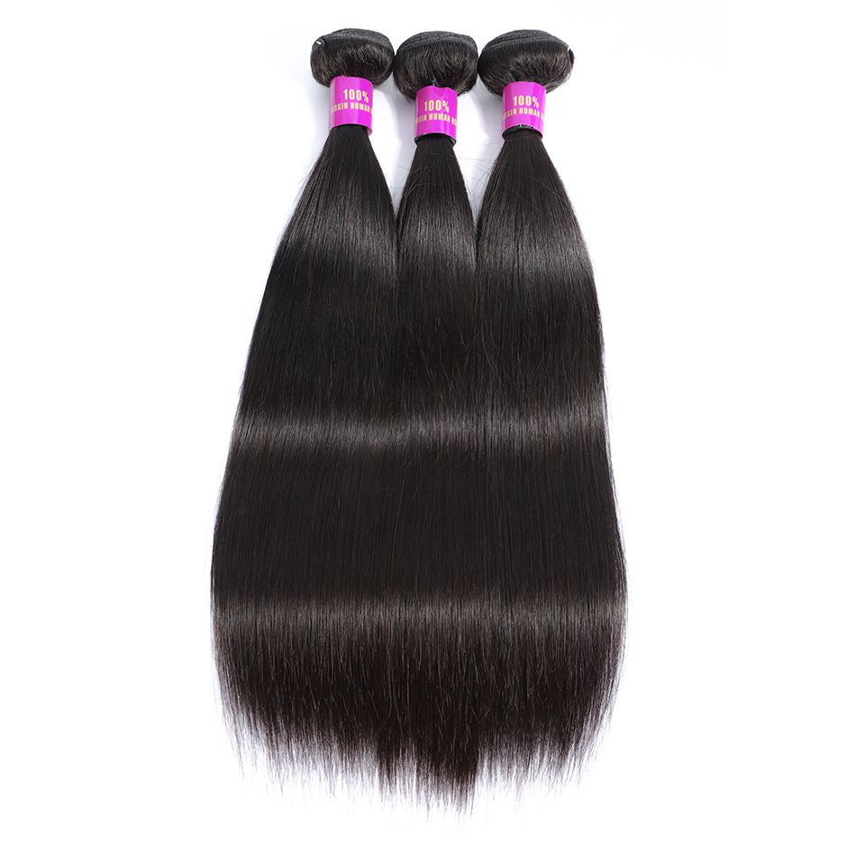 Straight Human Hair Wig 3 Bundles With 4*4 Lace Closure