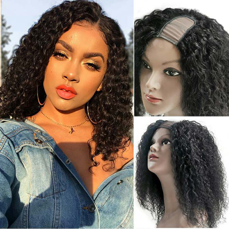 12A Grade Afro Kinky Curly U Part Wigs U Shape Side Part Brazilian Human Hair Wigs Natural Black Color