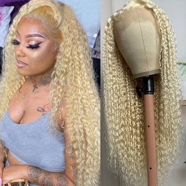 613 Blonde Curly 13x4 Lace Front Pre-Plucked Wig With Baby Hair