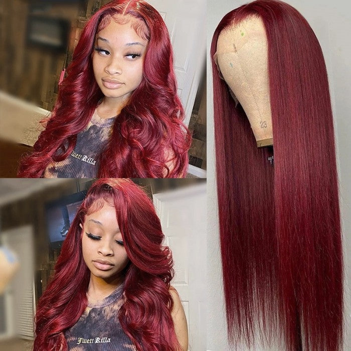 99J Straight Wig 13x4 Burgundy Lace Front Human Hair Wig