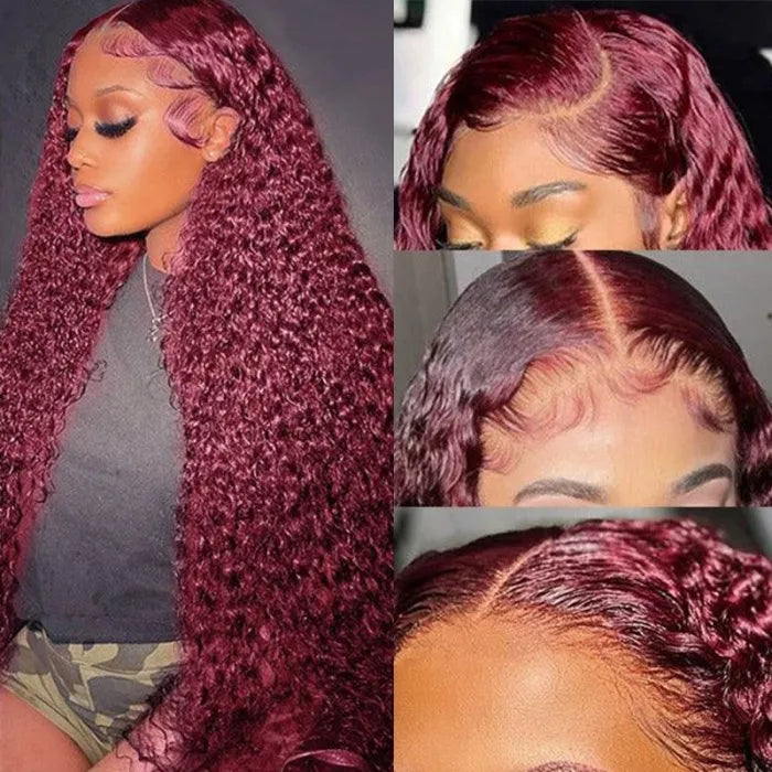 99J Burgundy 4x4 Lace Closure Jerry Curly Human Hair Wig