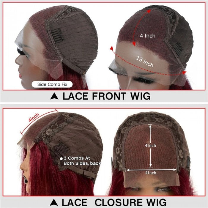 99J Straight Wig 13x4 Burgundy Lace Front Human Hair Wig