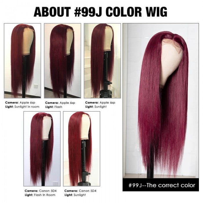 99J Straight Wig 13x4 Burgundy Lace Front Human Hair Wig