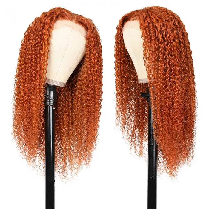 Ginger Color Glueless 4*4 Lace Closure Wig Part Jerry Curly Human Hair Wig