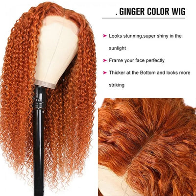 Ginger Color Glueless 4*4 Lace Closure Wig Part Jerry Curly Human Hair Wig