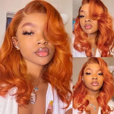 Ginger Orange Body Wave Human Hair Lace Part Wigs for Sale 13*4 Lace Frontal wig