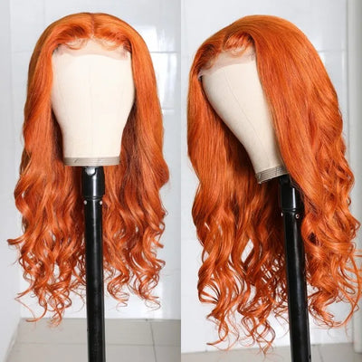 Ginger Orange Body Wave Human Hair Lace Part Wigs for Sale 13*4 Lace Frontal wig