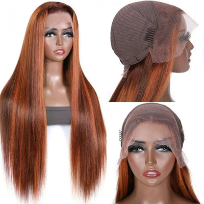 Mix Color Straight 13x4 Lace Front Human Hair Wig for Women 150% Density