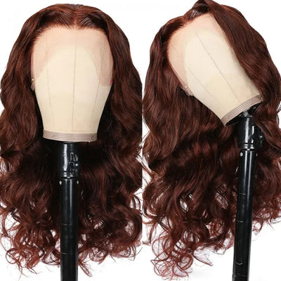 Undetectable HD Lace 5x5 Closure Reddish Brown Body Wave Glueless Wig