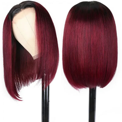 Short Straight Ombre 99J Bob Wig 4x4 Lace Closure Wig 2 Tones 1b/99J Color