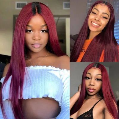 1B 99J Burgundy Ombre Human Hair Straight New U Part Wig